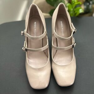 Marc Fisher Women's Patent Leather Cream  Double Strap Heeled Loafers